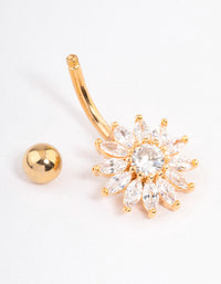 Gold Plated Surgical Steel Cubic Zirconia Cluster Large Belly Ring - link has visual effect only