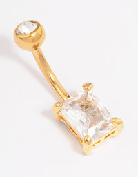 Gold Plated Surgical Steel Cubic Zirconia Classic Square Claw Belly Ring - link has visual effect only