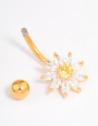 Gold Plated Surgical Steel Cubic Zirconia Cluster Small Belly Ring - link has visual effect only