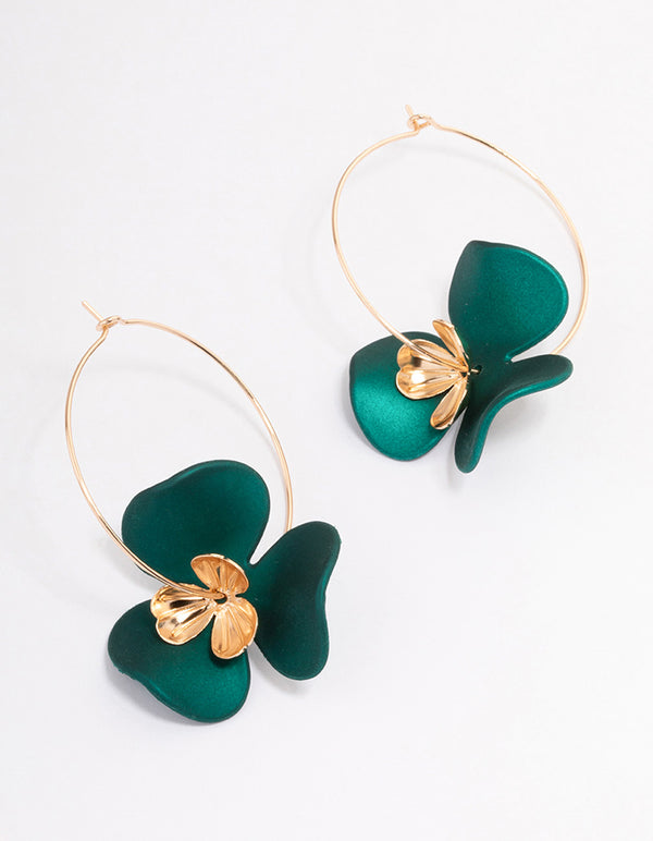 Green Flower Petal Hoop Earrings