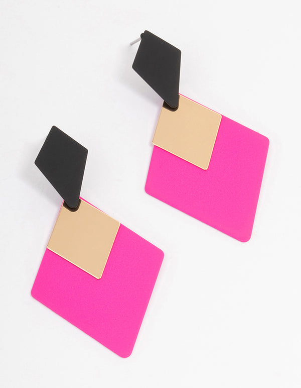 Pink Coated Geometric Shape Drop Earrings