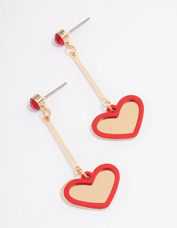 Red Diamante Heart Drop Earrings