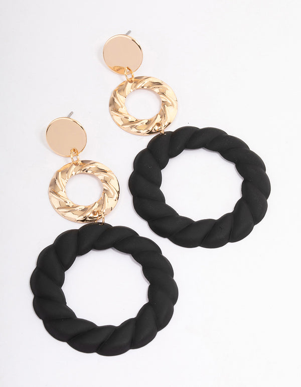 Black Doughnut Rope Drop Earrings