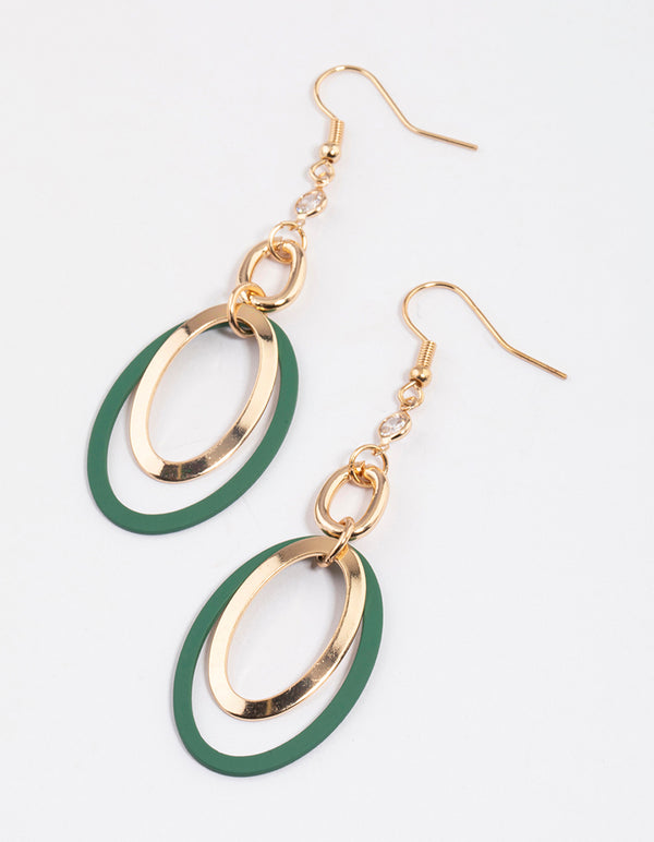 Green Coated Open Circle Drop Earrings