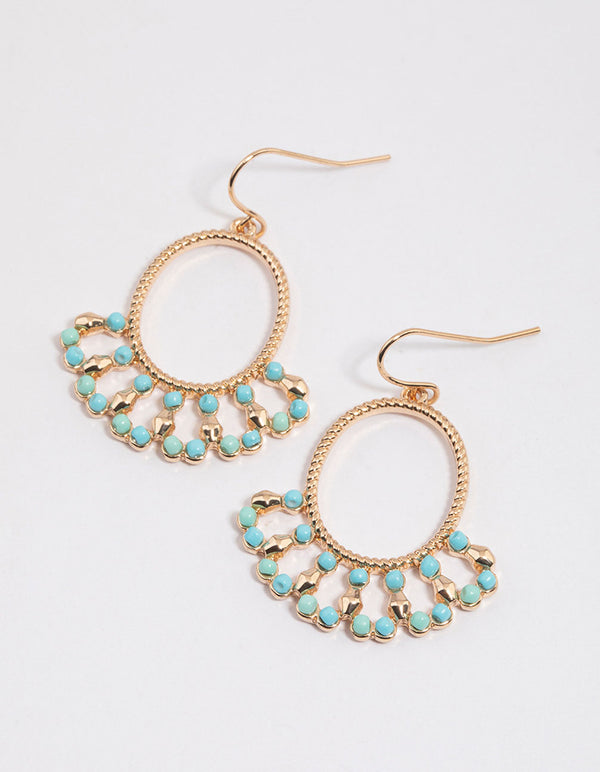 Blue Boho Beaded Circle Drop Earrings