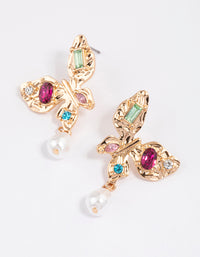 Gold Diamante & Pearl Butterfly Stud Earrings - link has visual effect only