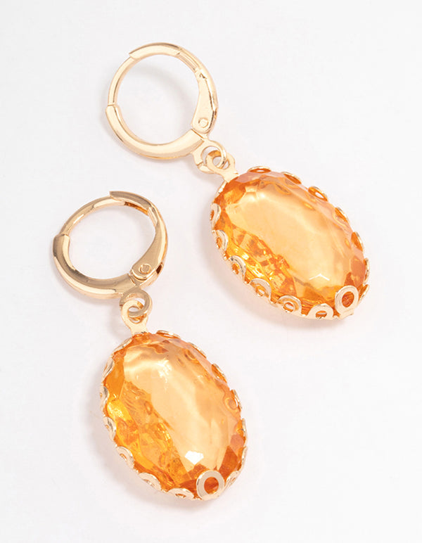 Gold Facet Cage Drop Huggie Earrings