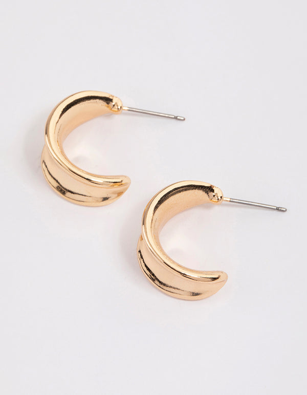 Gold Wide Warped Hoop Earrrings