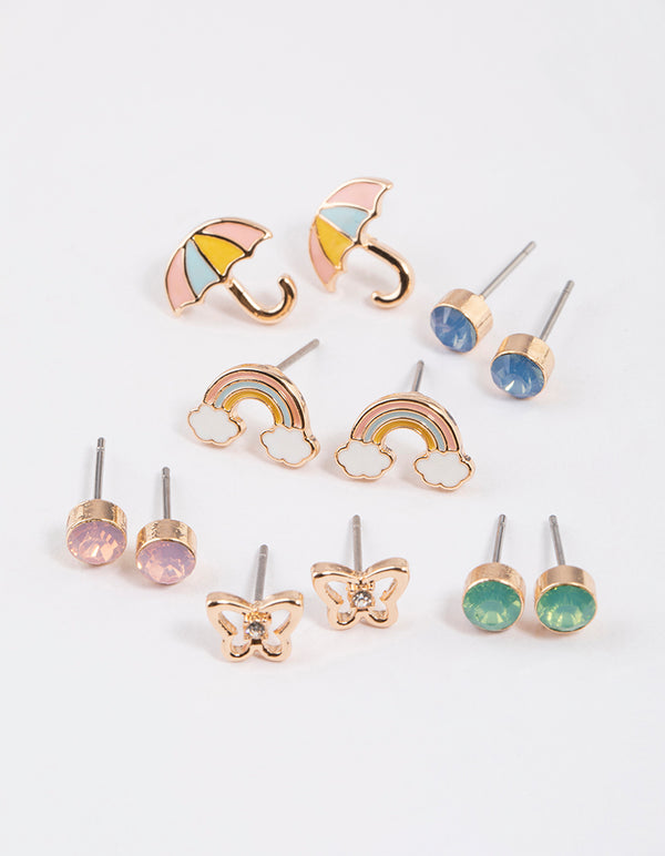 Kids Butterfly Rainbow Stud Earrings 6 Pack Lovisa