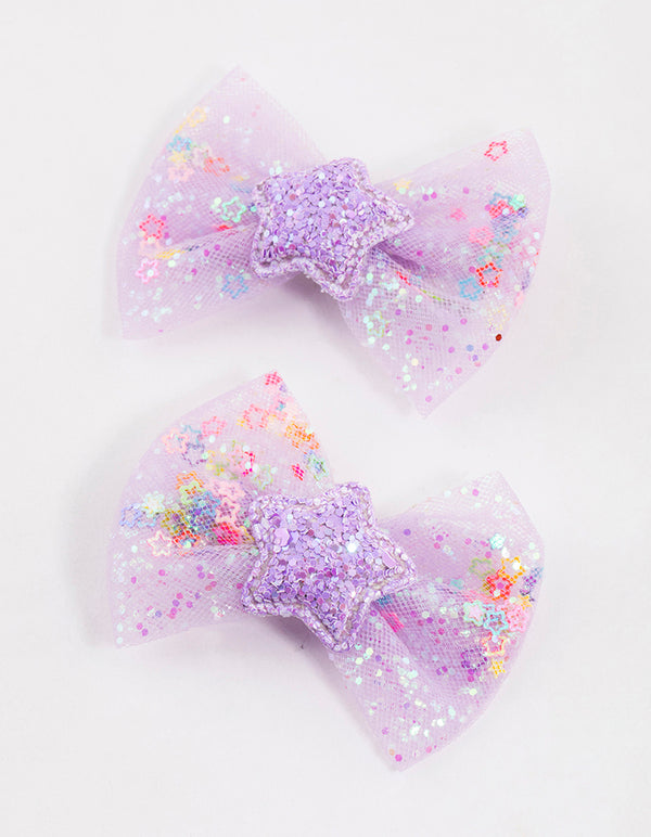 Kids Purple Star Bow Clips Pack