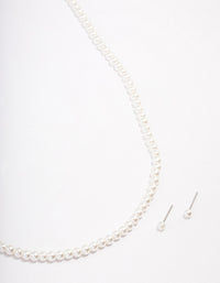 Silver Basic Pearl Strand Jewellery Set - link has visual effect only