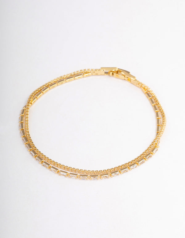 Gold Plated Dainty Baguette Cupchain Bracelet