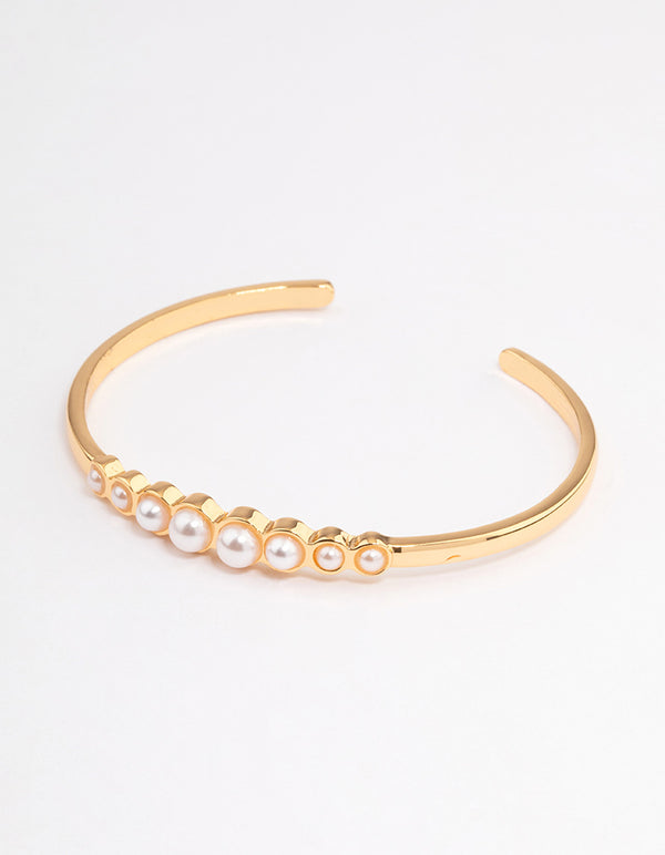 Gold Plated Graduated Pearl Cuff Bangle