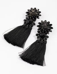 Coated Black Statement Flower Tassel Drop Earrings - link has visual effect only