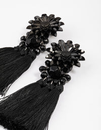 Coated Black Statement Flower Tassel Drop Earrings - link has visual effect only