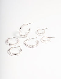 Silver Plated Twisted & Plain Hoop Earrings Pack - link has visual effect only