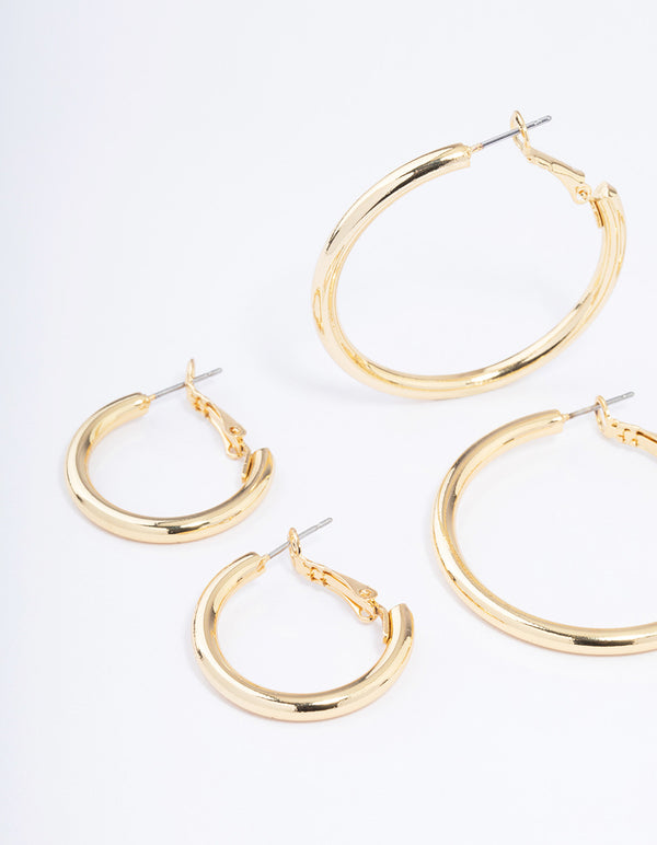 Gold Plated Basic Thick Hoop Earrings Pack