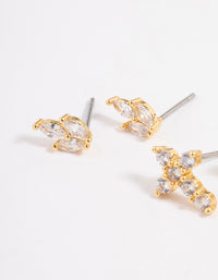 Gold Plated Cubic Zirconia Cross & Star Stud Earrings Pack - link has visual effect only