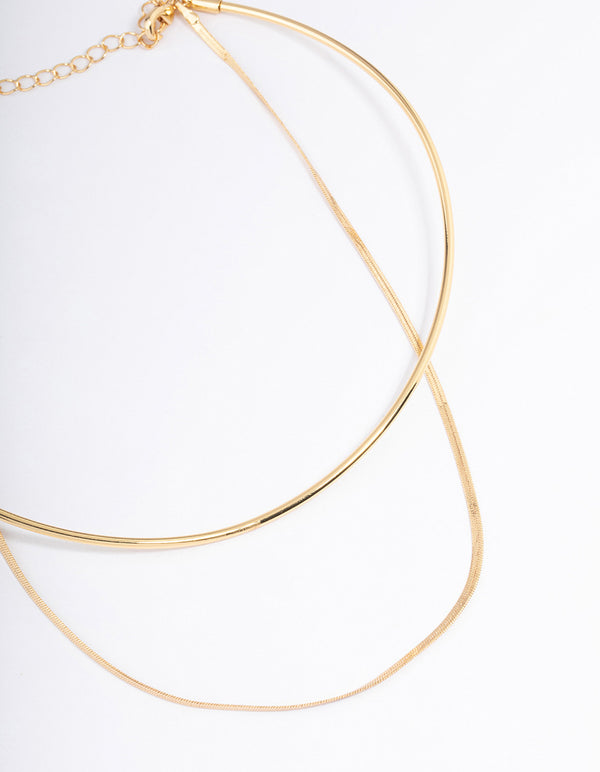 Gold Plated Snake & Collar Layered Necklace