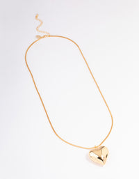 Gold Plated Long Large Puffy Heart Necklace - link has visual effect only