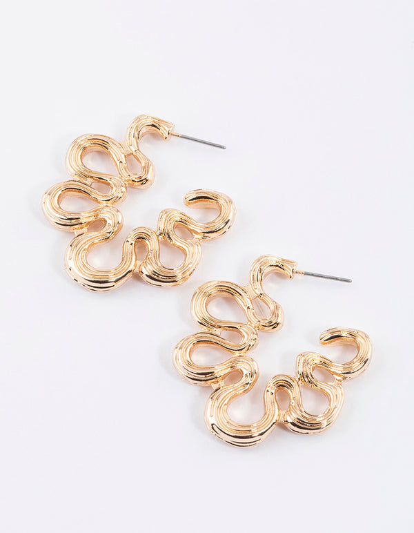 Gold Groovy Flower Hoop Earrings