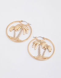 Gold Glamorous Palm Tree Hoop Earrings - link has visual effect only