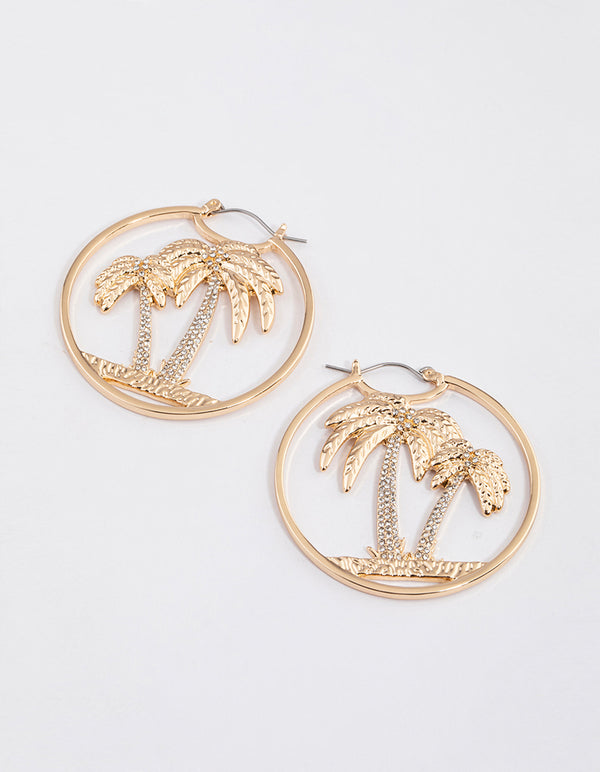 Gold Glamorous Palm Tree Hoop Earrings