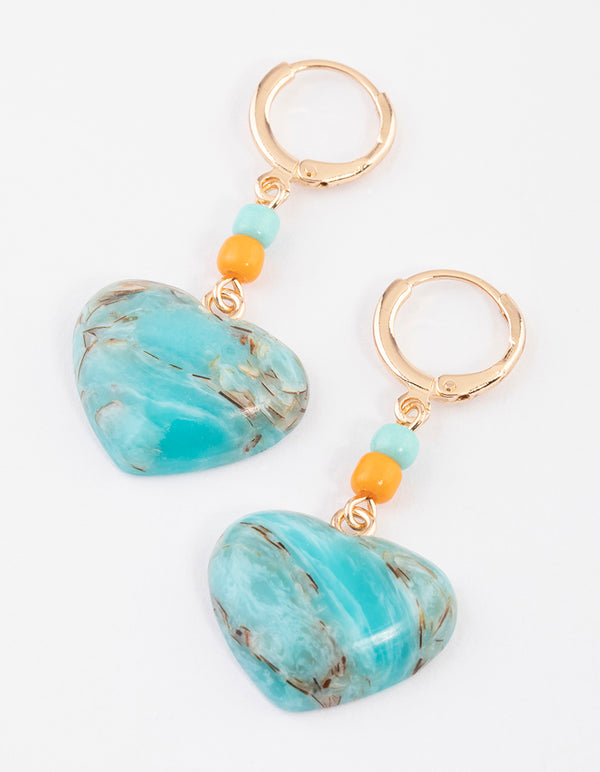 Gold Turquoise Heart Drop Earrings