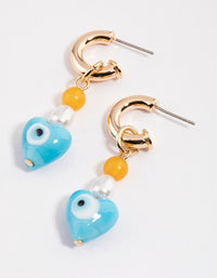 Gold Evil Eye & Heart Drop Earrings - link has visual effect only