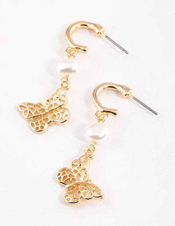 Gold Mini Butterfly Drop Earrings