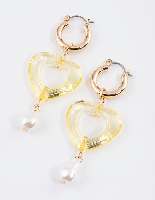 Gold Open Heart Pearl Drop Earrings