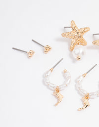 Gold Starfish Pearl Earrings 4-Pack - link has visual effect only