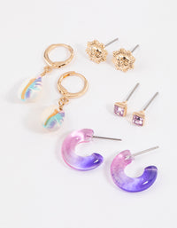 Gold Tie Dye Shell Earrings 4-Pack - link has visual effect only