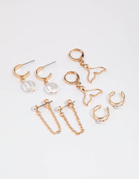 Gold Pearly Fin Earrings 4-Pack - link has visual effect only