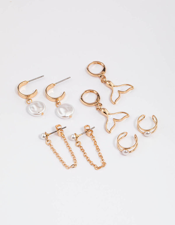 Gold Pearly Fin Earrings 4-Pack