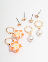 Gold Mushroom & Flower Earrings 4-Pack - link has visual effect only