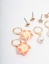 Gold Mushroom & Flower Earrings 4-Pack - link has visual effect only