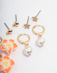 Gold Mushroom & Flower Earrings 4-Pack - link has visual effect only