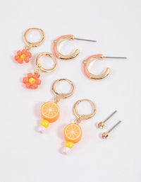 Gold Citrus Orange Earrings 4-Pack - link has visual effect only