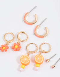 Gold Citrus Orange Earrings 4-Pack - link has visual effect only