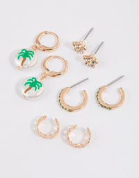 Gold Palm Tree & Pearl Earrings 4-Pack - link has visual effect only