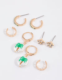 Gold Palm Tree & Pearl Earrings 4-Pack - link has visual effect only