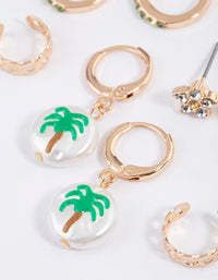 Gold Palm Tree & Pearl Earrings 4-Pack - link has visual effect only