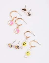 Gold Smiley Heart Earrings 4-Pack - link has visual effect only