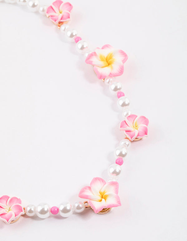 Gold Hibiscus Pearl Necklace