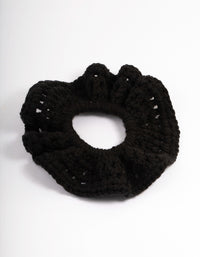 Fabric Black Cozy Knitted Scrunchie - link has visual effect only