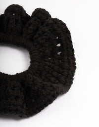 Fabric Black Cozy Knitted Scrunchie - link has visual effect only