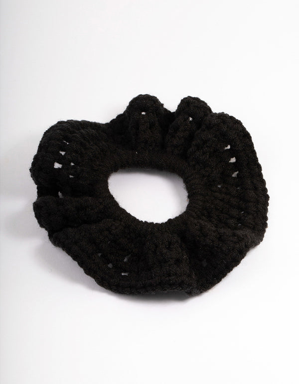 Fabric Black Cozy Knitted Scrunchie