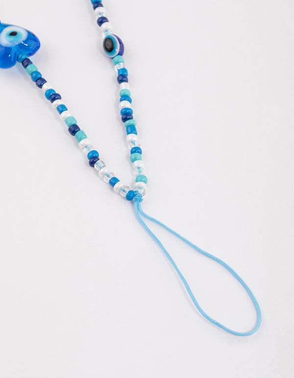 Blue Evil Eye & Heart Phone Strap