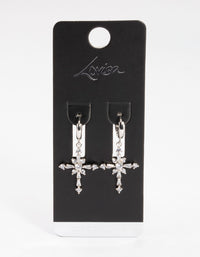 Silver Cubic Zirconia Decorated Cross Drop Earrings - link has visual effect only